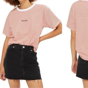 TOPSHOP size 14 black denim skirt w/ frayed bottom